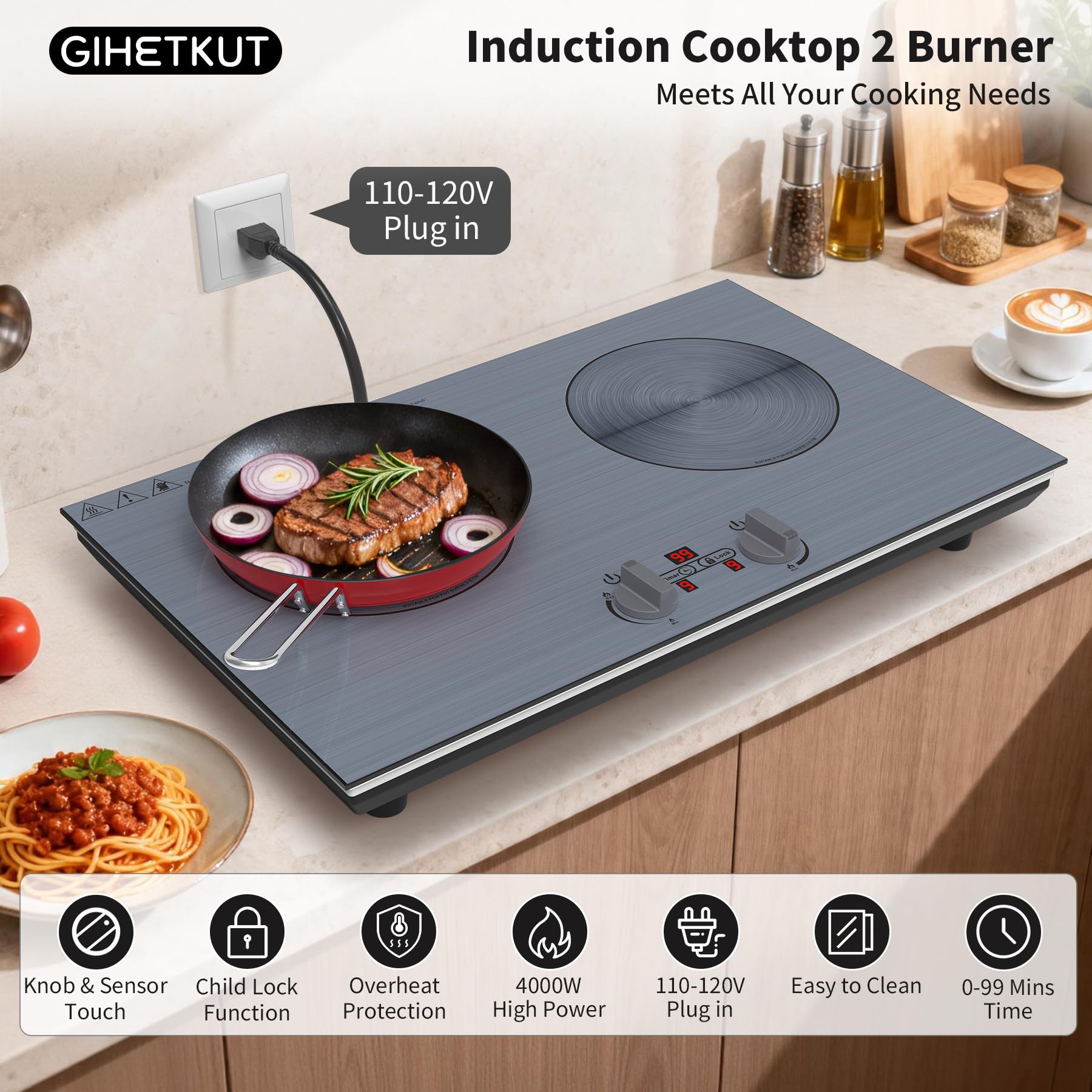 VBGK 2 burner Induction cooktop,110V 4000W induction hot plate, 2 burner induction cooker