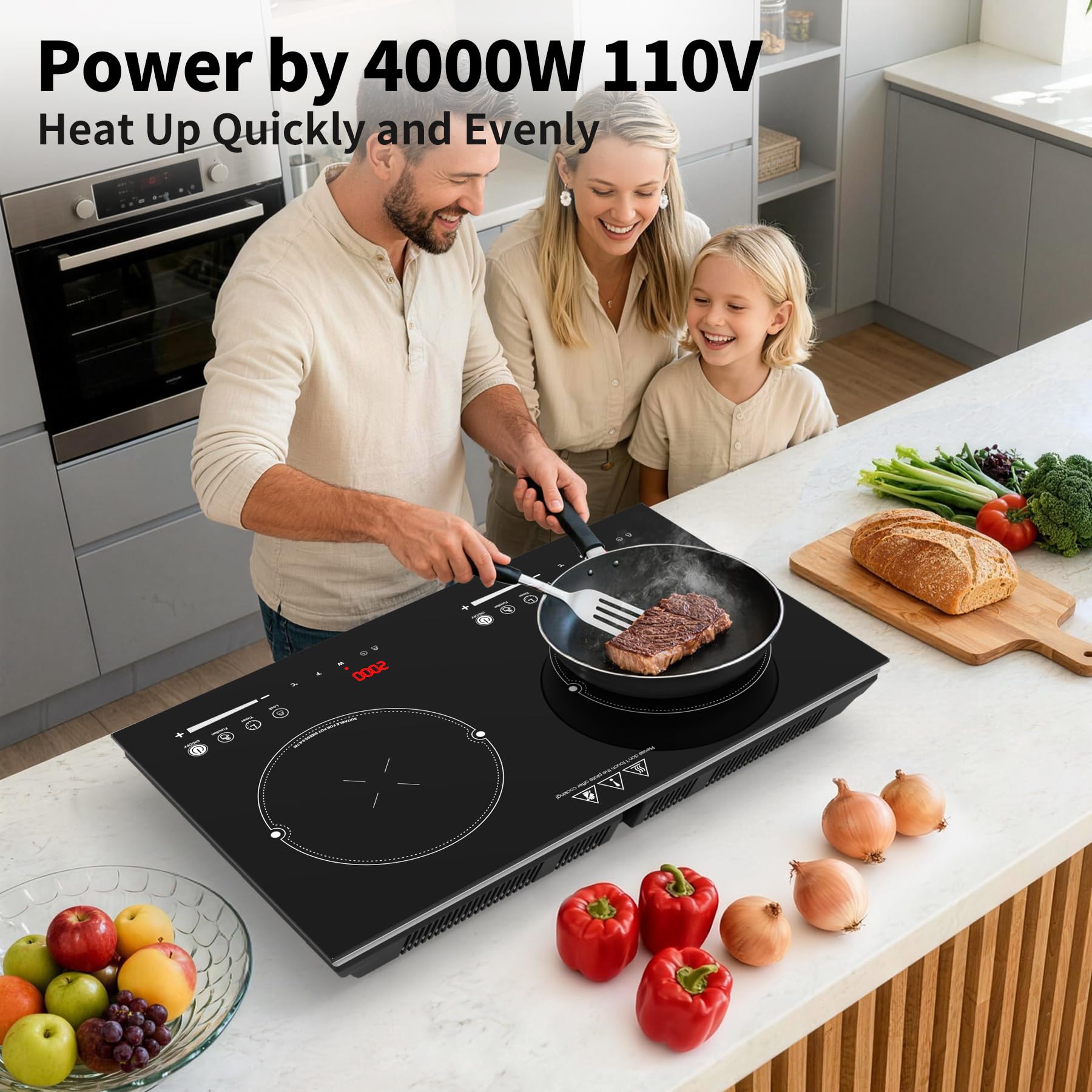 VBGK 2 Burner Cooktop,110V 4000W 2 Burner Induction Stove Top,LED Touch Control Induction Cooker