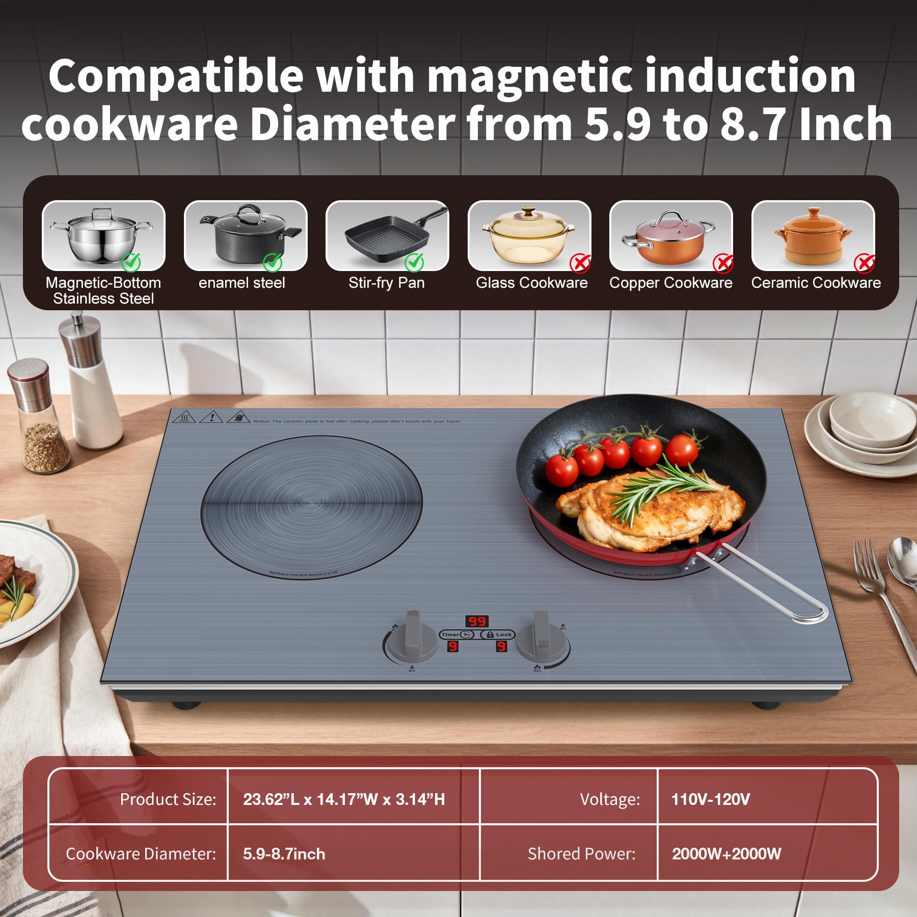 VBGK 2 burner Induction cooktop,110V 4000W induction hot plate, 2 burner induction cooker