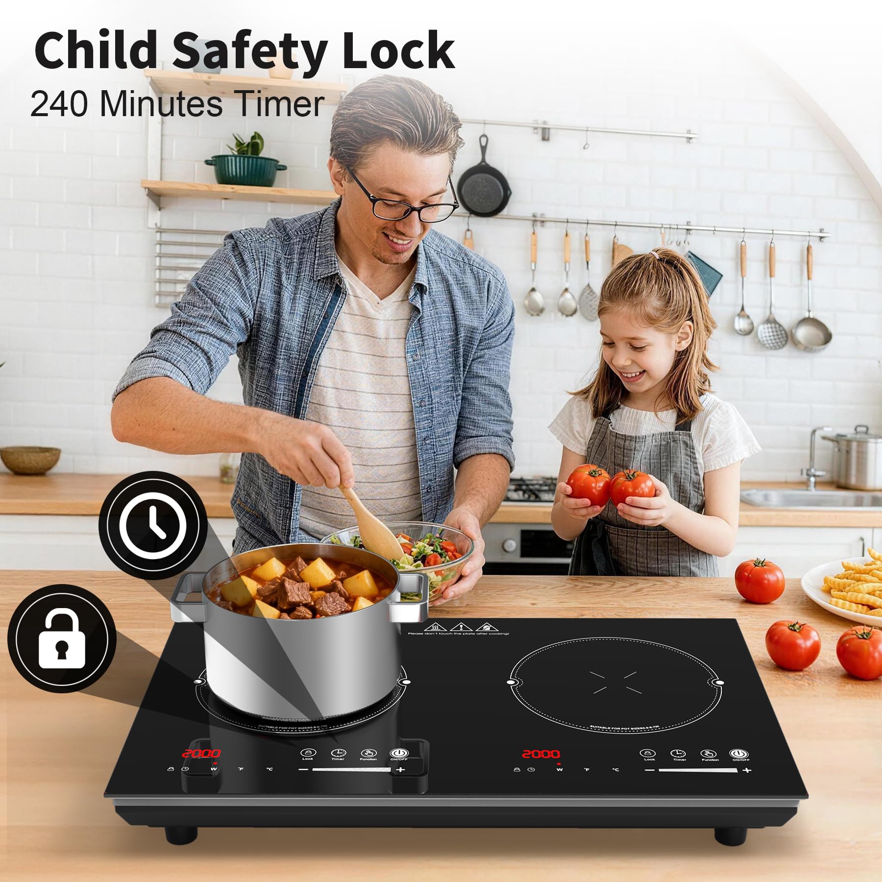 VBGK 2 Burner Cooktop,110V 4000W 2 Burner Induction Stove Top,LED Touch Control Induction Cooker