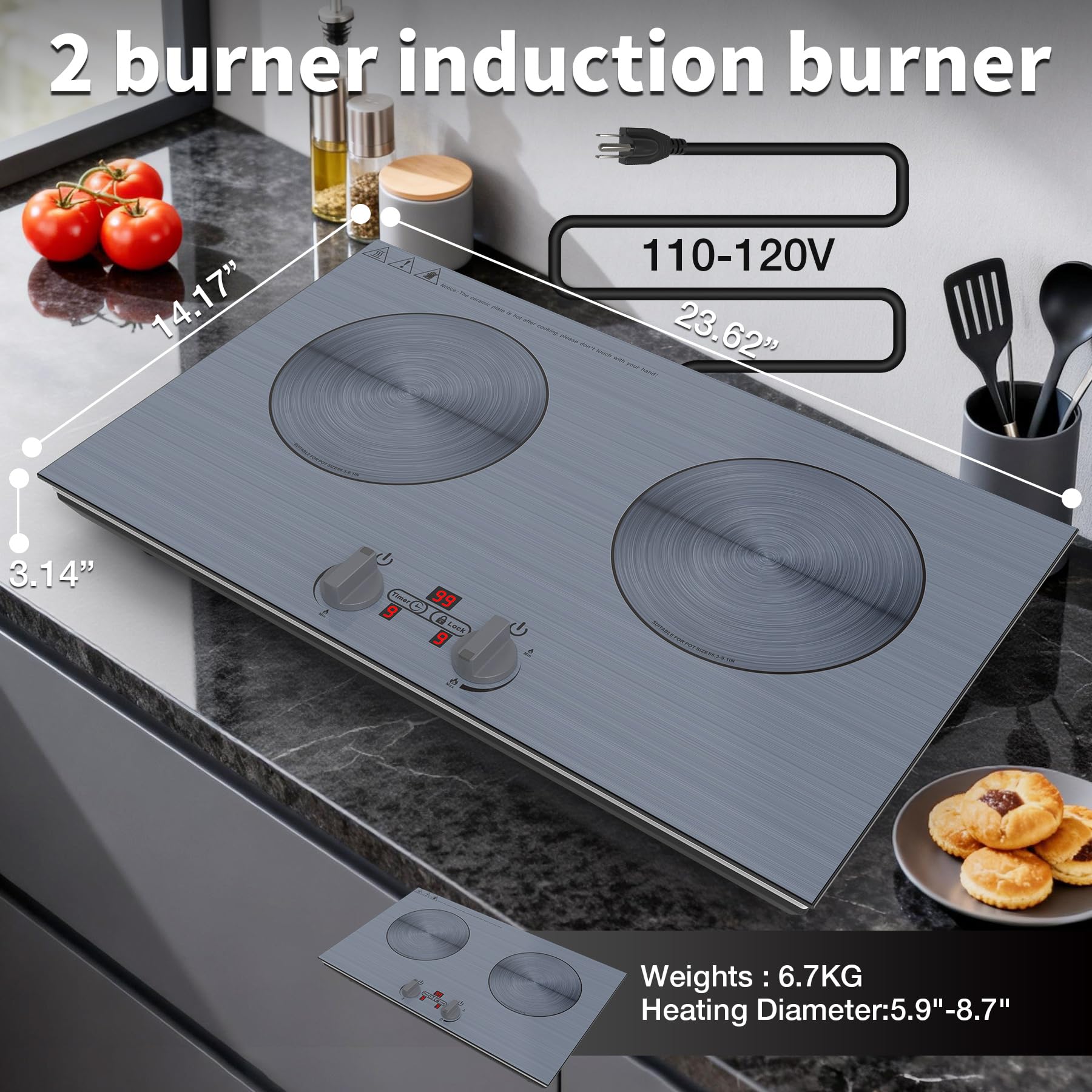 VBGK 2 burner Induction cooktop,110V 4000W induction hot plate, 2 burner induction cooker