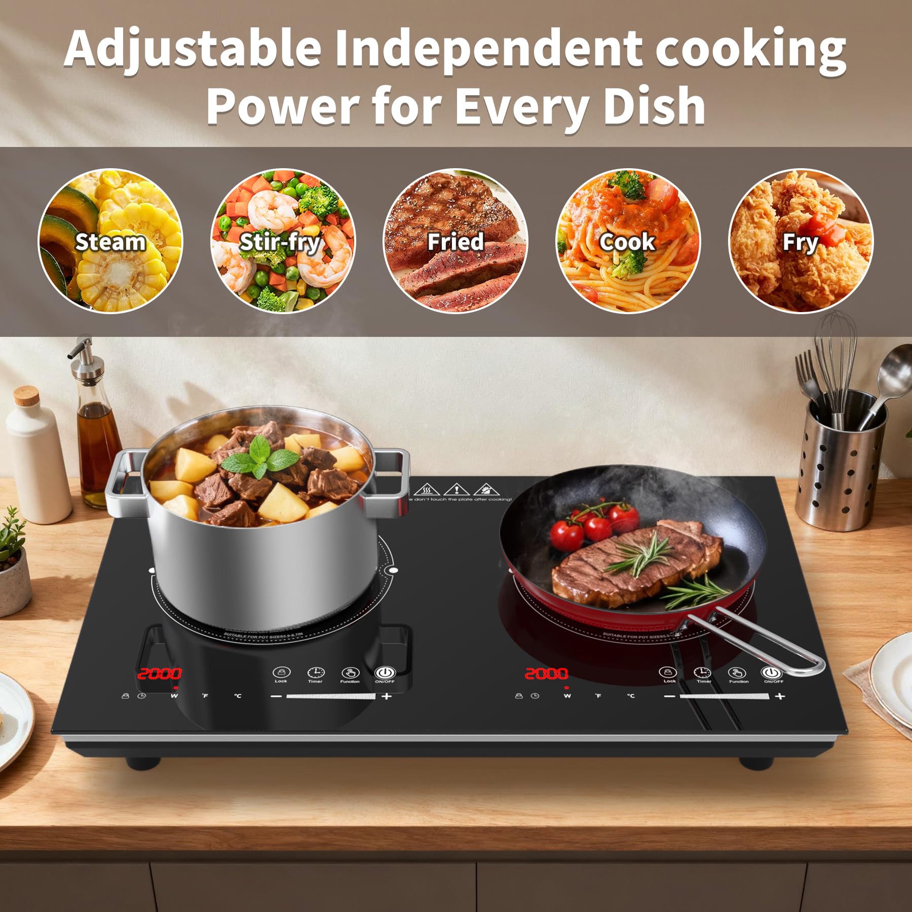 VBGK 2 Burner Cooktop,110V 4000W 2 Burner Induction Stove Top,LED Touch Control Induction Cooker