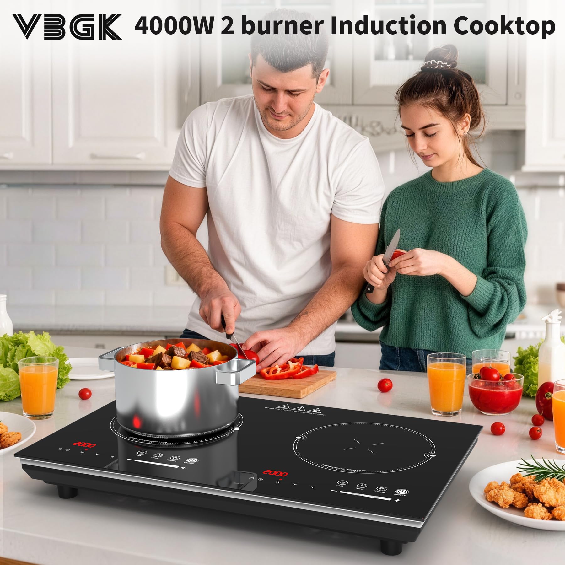 VBGK 2 Burner Cooktop,110V 4000W 2 Burner Induction Stove Top,LED Touch Control Induction Cooker
