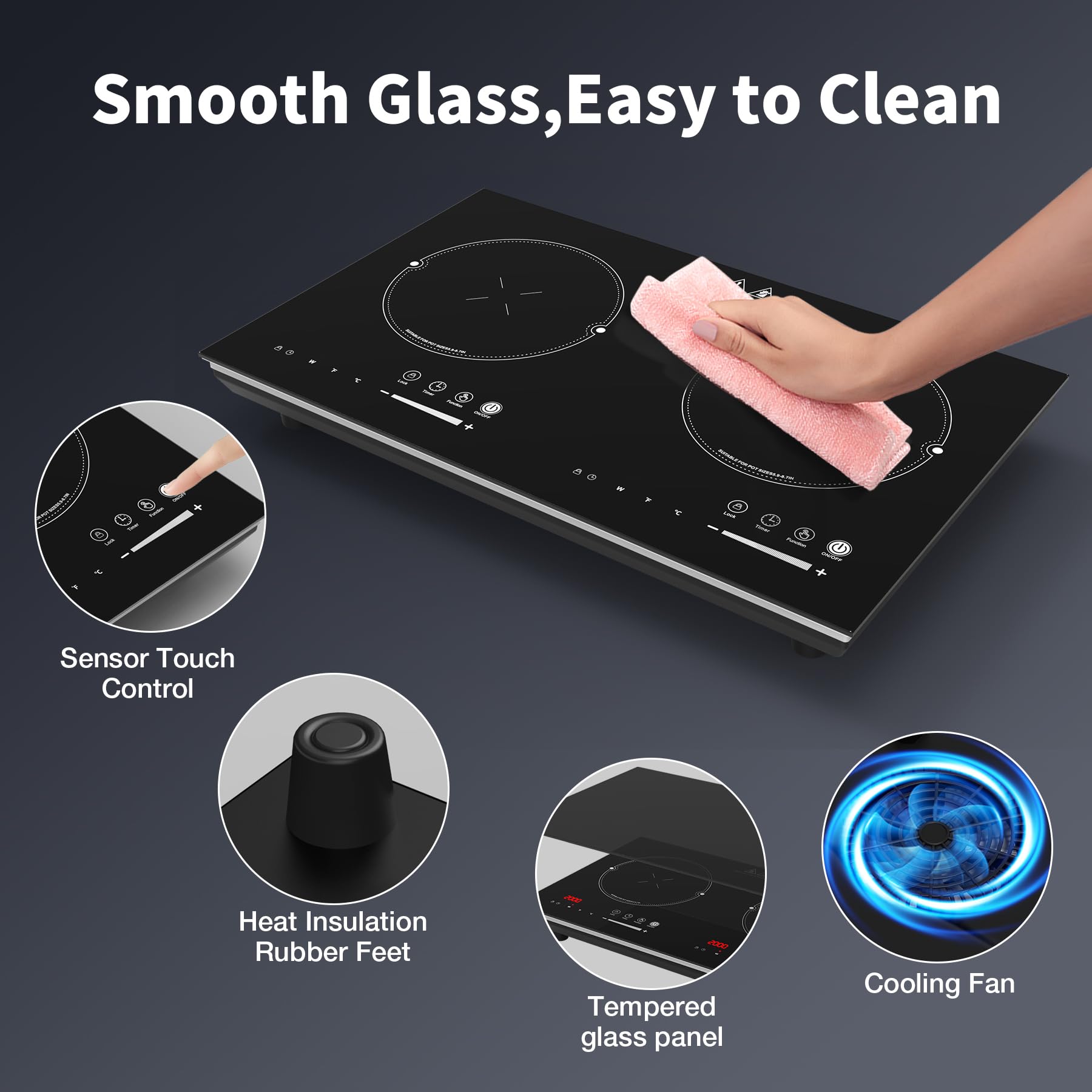 VBGK 2 Burner Cooktop,110V 4000W 2 Burner Induction Stove Top,LED Touch Control Induction Cooker