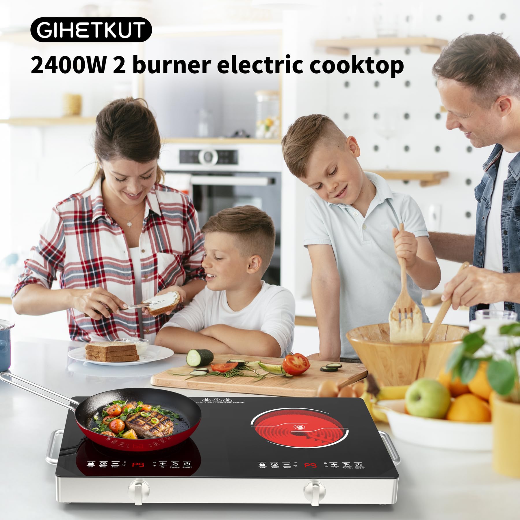 VBGK Electric Cooktop,110V 2400W Stove top, Countertop Cooktop, 2 burner Electric cooktop