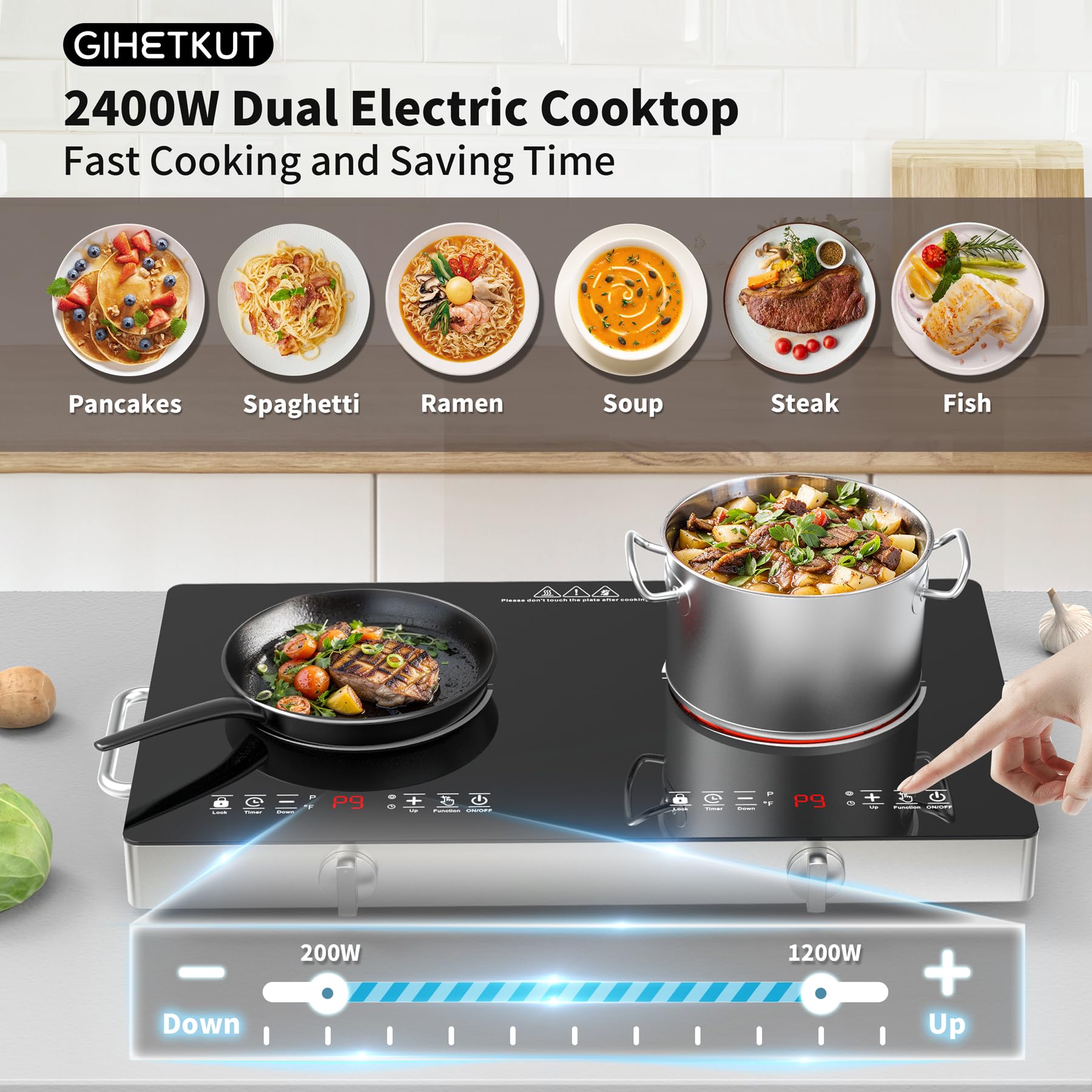 VBGK Electric Cooktop,110V 2400W Stove top, Countertop Cooktop, 2 burner Electric cooktop