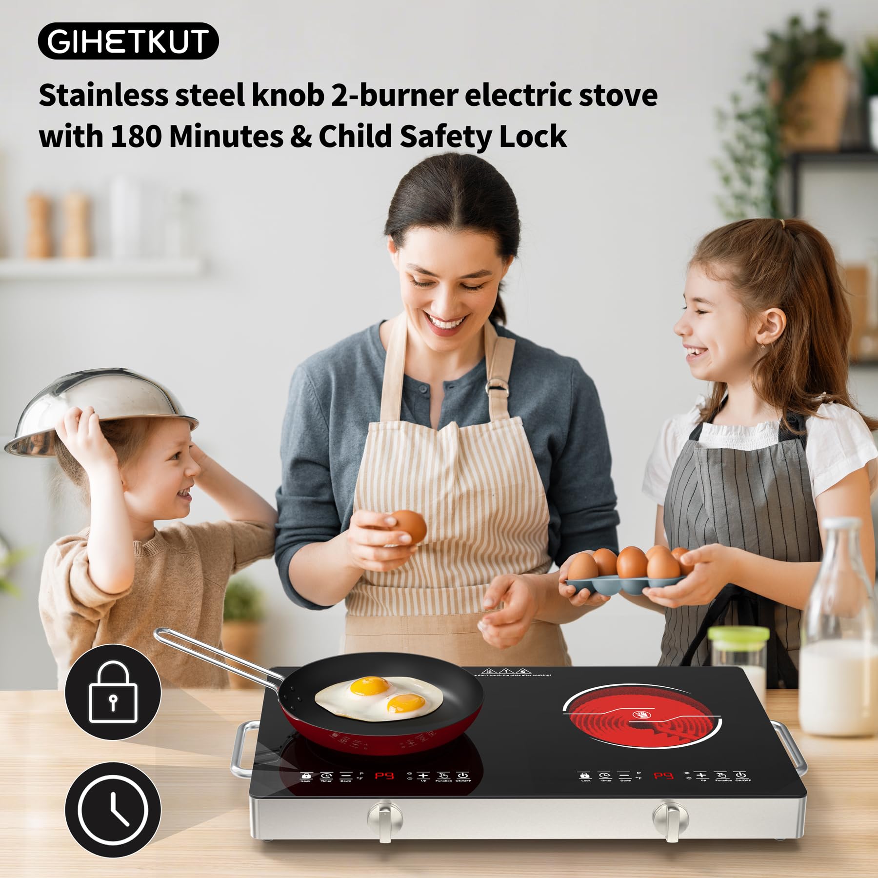 VBGK Electric Cooktop,110V 2400W Stove top, Countertop Cooktop, 2 burner Electric cooktop