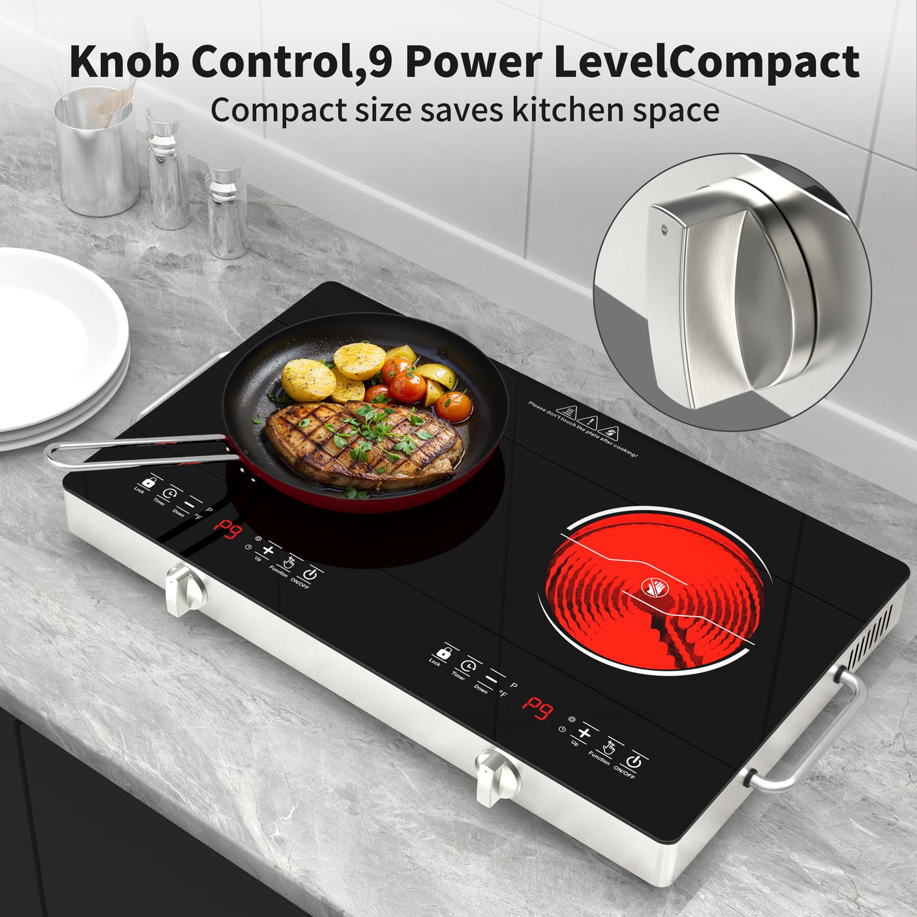 VBGK Electric Cooktop,110V 2400W Stove top, Countertop Cooktop, 2 burner Electric cooktop