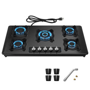 VBGK 36 Inch 5 Burner Built-in Propane Gas Cooktop Tempered Glass Panel Easy Clean Gas Stove Top for Kitchen Use