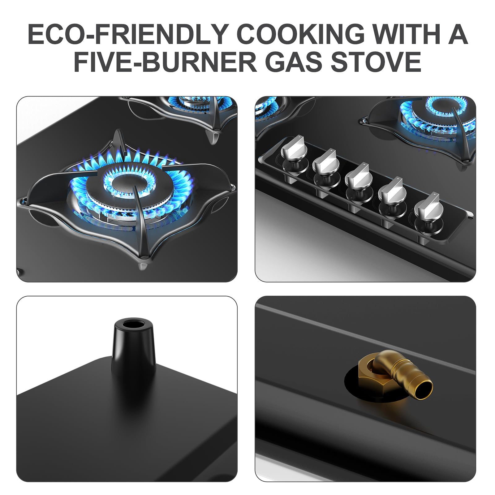 VBGK 36 Inch 5 Burner Built-in Propane Gas Cooktop Tempered Glass Panel Easy Clean Gas Stove Top for Kitchen Use