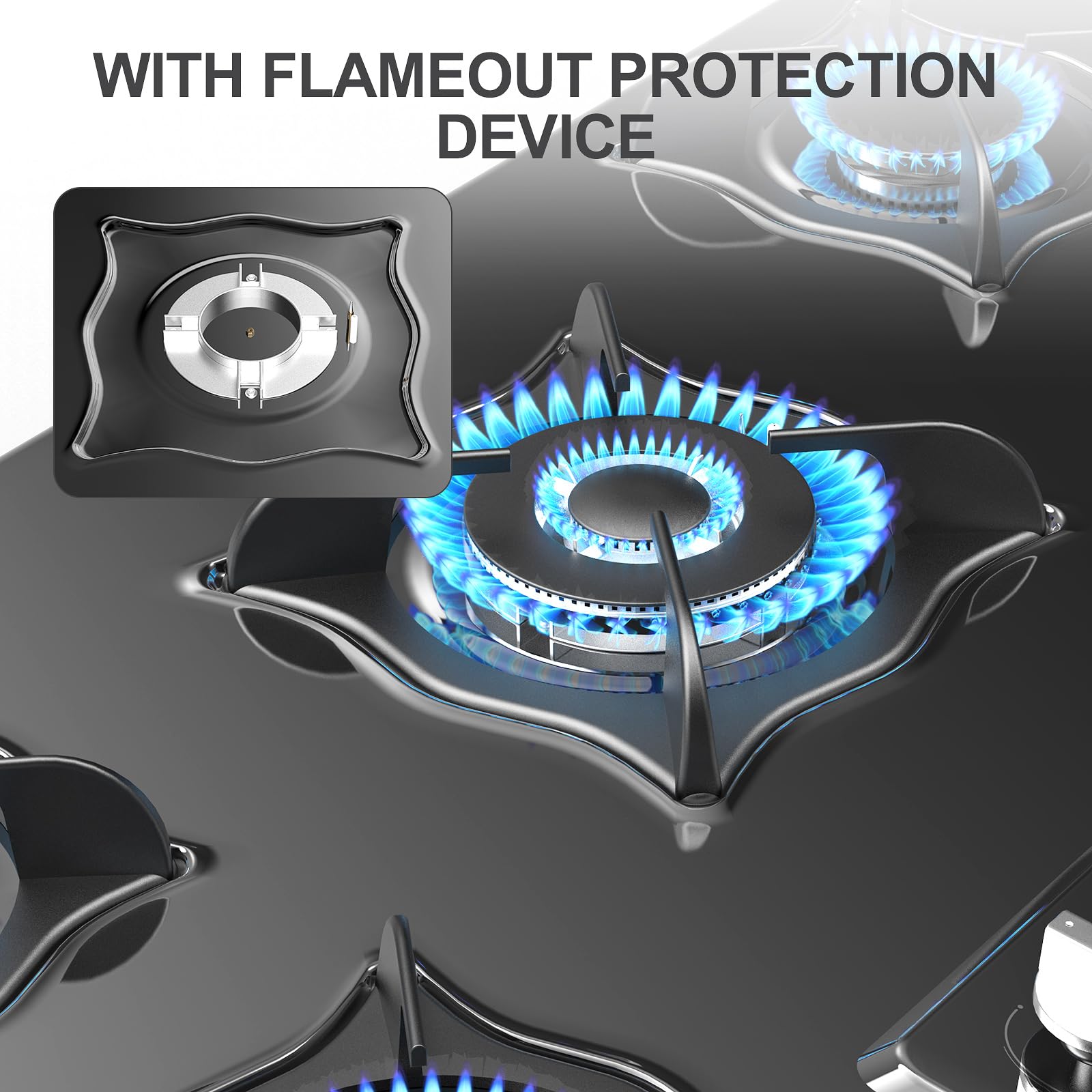 VBGK 36 Inch 5 Burner Built-in Propane Gas Cooktop Tempered Glass Panel Easy Clean Gas Stove Top for Kitchen Use