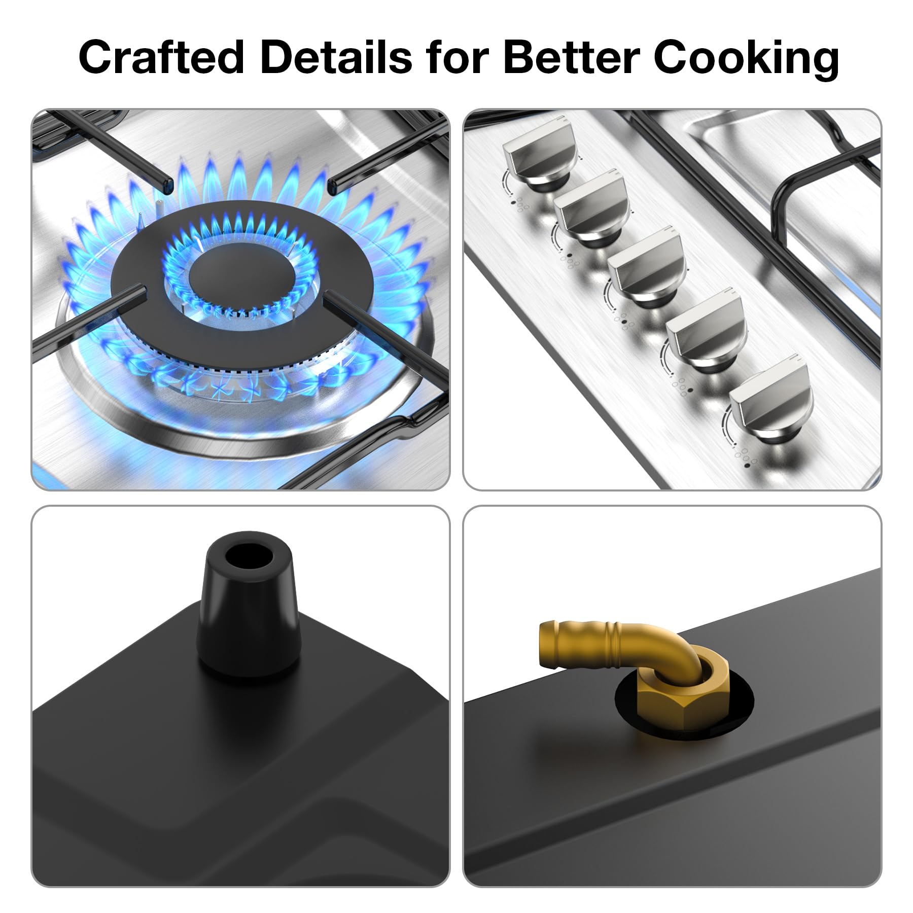 VBGK Gas Cooktop, Gas Stove Top with 5 High Efficiency Burners, Built-in Stainless Steel Propane Cooktop