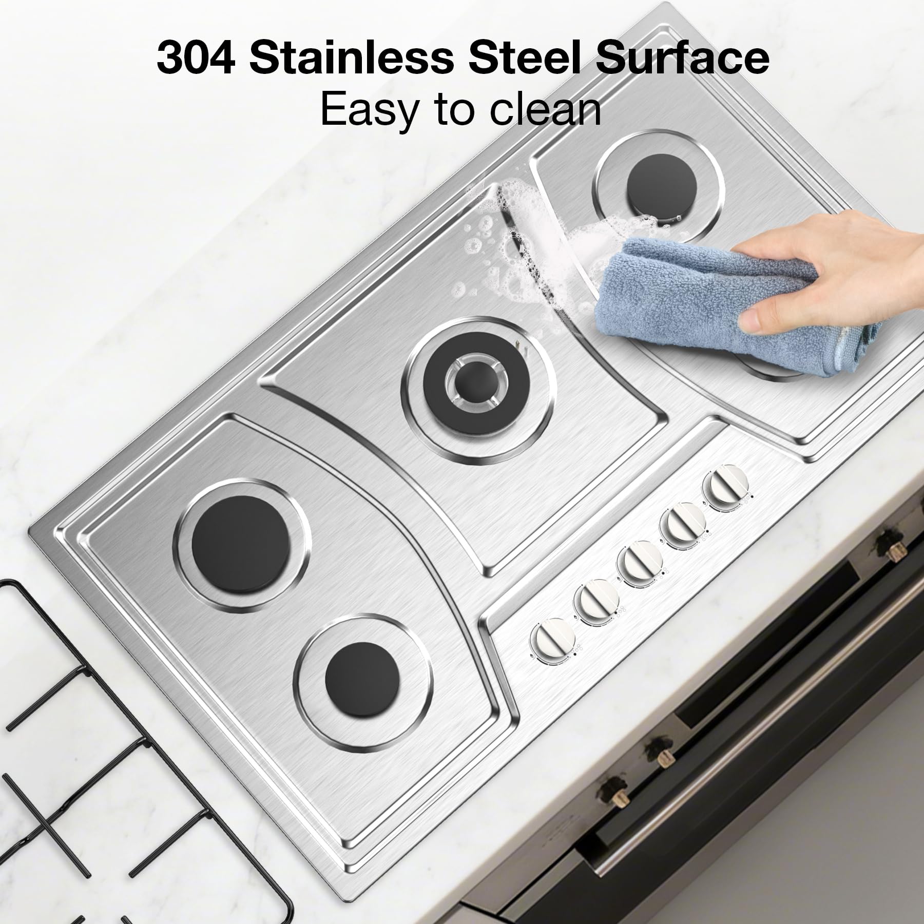 VBGK Gas Cooktop, Gas Stove Top with 5 High Efficiency Burners, Built-in Stainless Steel Propane Cooktop