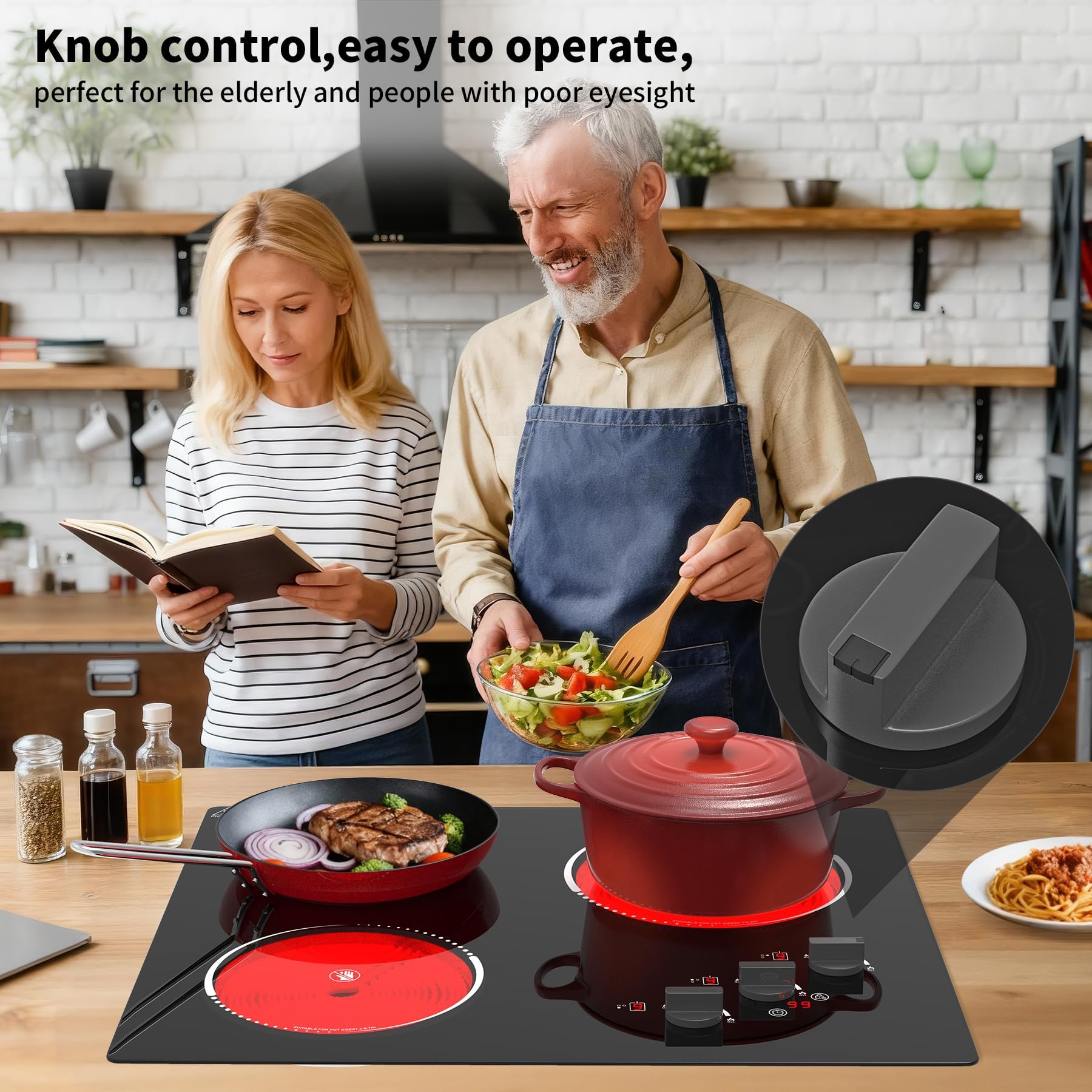 VBGK Electric Cooktop,24 inch 220V Electric Stove Top,500W 3 Burner Cooktop