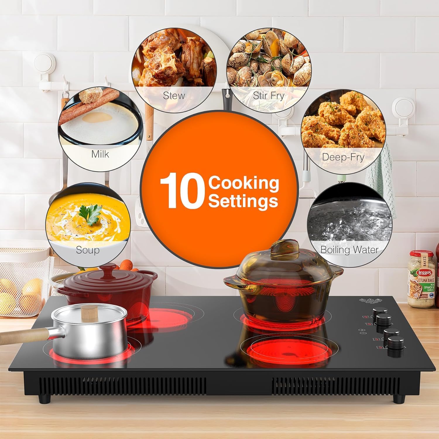 VBGK 4 Burner Electric Cooktop,7200W Built-in & Countertop tove top, 30 inch Electric Cooktop 220-240V (No Plug)