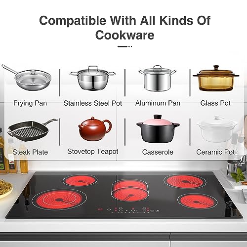 VBGK Placa de cocina eléctrica de 2 quemadores 110V 3000W, estufa de cerámica de doble quemador de 36 pulgadas para cocina, apartamento y autocaravana