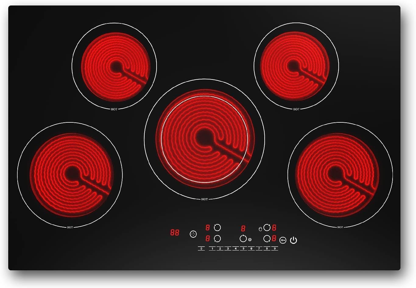 VBGK 30 Inch 5 Burner Electric Cooktop 7600W Infrared Stove for Modern Kitchen Cooking