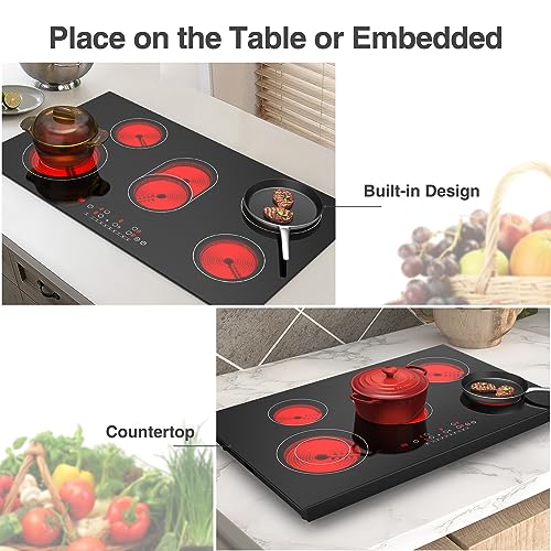 VBGK Placa de cocina eléctrica de 2 quemadores 110V 3000W, estufa de cerámica de doble quemador de 36 pulgadas para cocina, apartamento y autocaravana