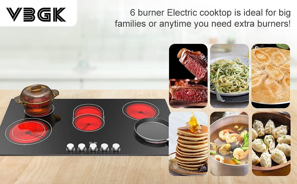 VBGK 2 Burner Electric Cooktop 110V 3000W, Double Burner Ceramic Stove Top for Kitchen Apartment RV Cooking