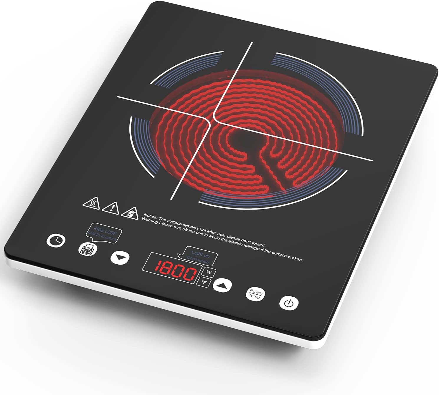 VBGK Electric Cooktop,110V Electric Stove Top,Single Burner LED Touch Control,1800W Portable Induction Cooktop