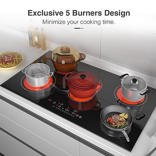 VBGK Placa de cocina eléctrica de 2 quemadores 110V 3000W, estufa de cerámica de doble quemador de 36 pulgadas para cocina, apartamento y autocaravana