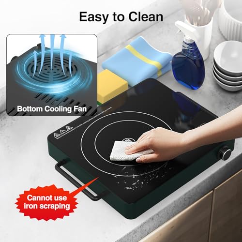 VBGK Single Burner Induction Cooktop 1800W, 12 Inch Portable Electric Stove with 9 Power Levels for Kitchen & RV Cooking