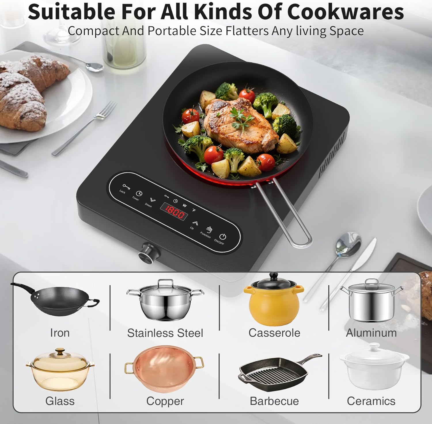 VBGK Single Burner Electric Cooktop 110V 1800W, Portable Electric Stove Top for RV Cooking