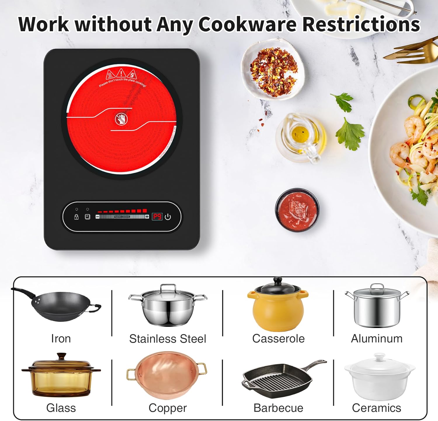VBGK Single Burner Electric Cooktop 1800W, 120V Portable Electric Stove Top for Kitchen & RV Cooking