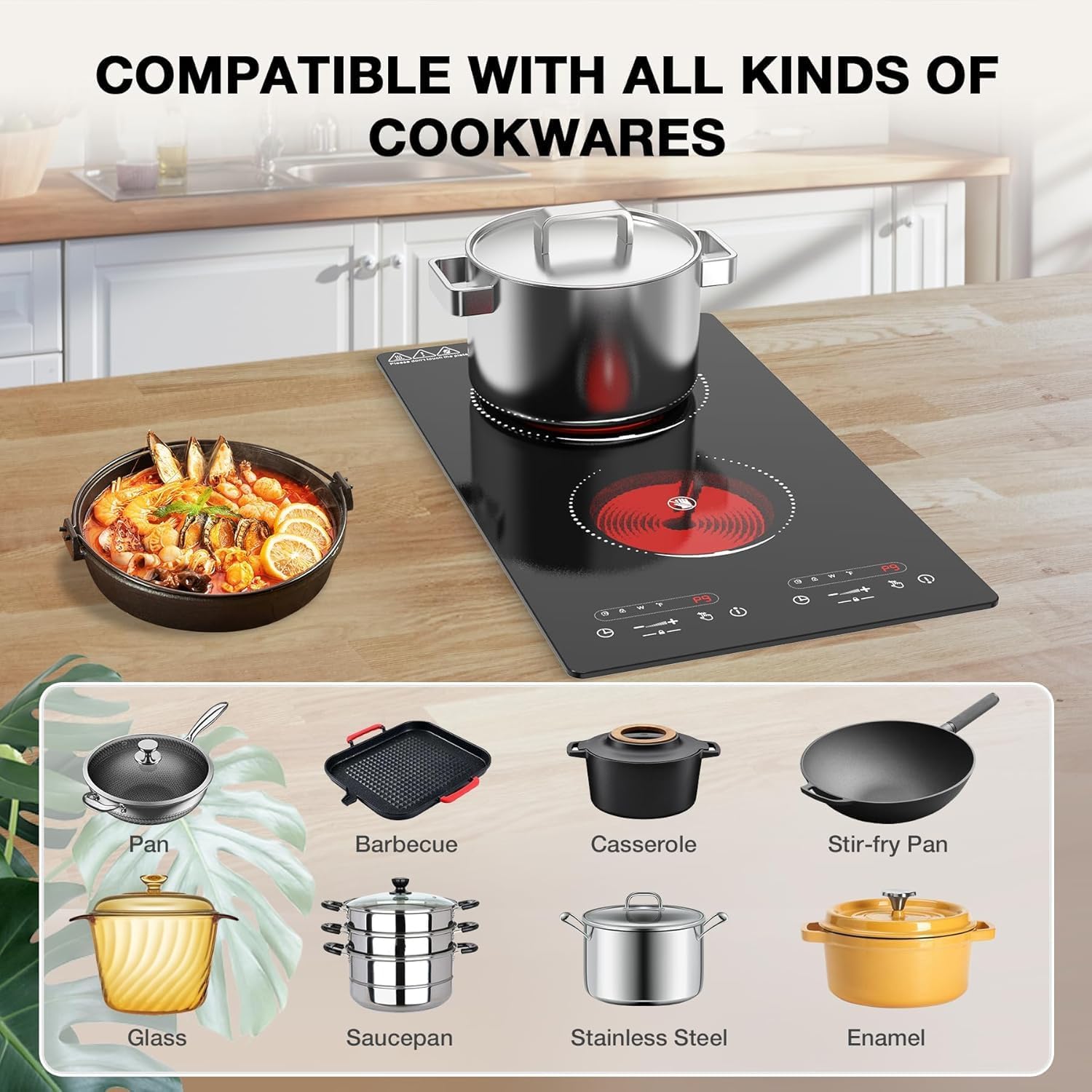 VBGK 2 Burner Electric Cooktop, 3000W Dual Burner Stove Top with Precise Heat Control for Kitchen, Apartment & RV