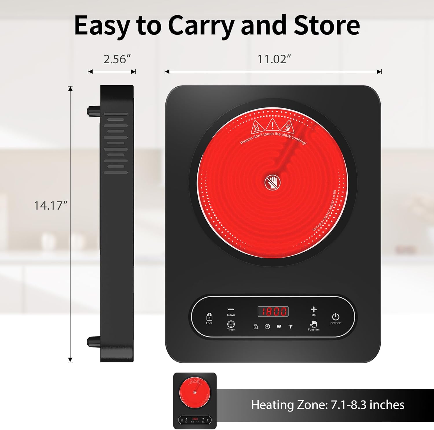 VBGK Single Burner Electric Cooktop 110V 1800W, Portable Electric Stove Top for Kitchen & RV Cooking
