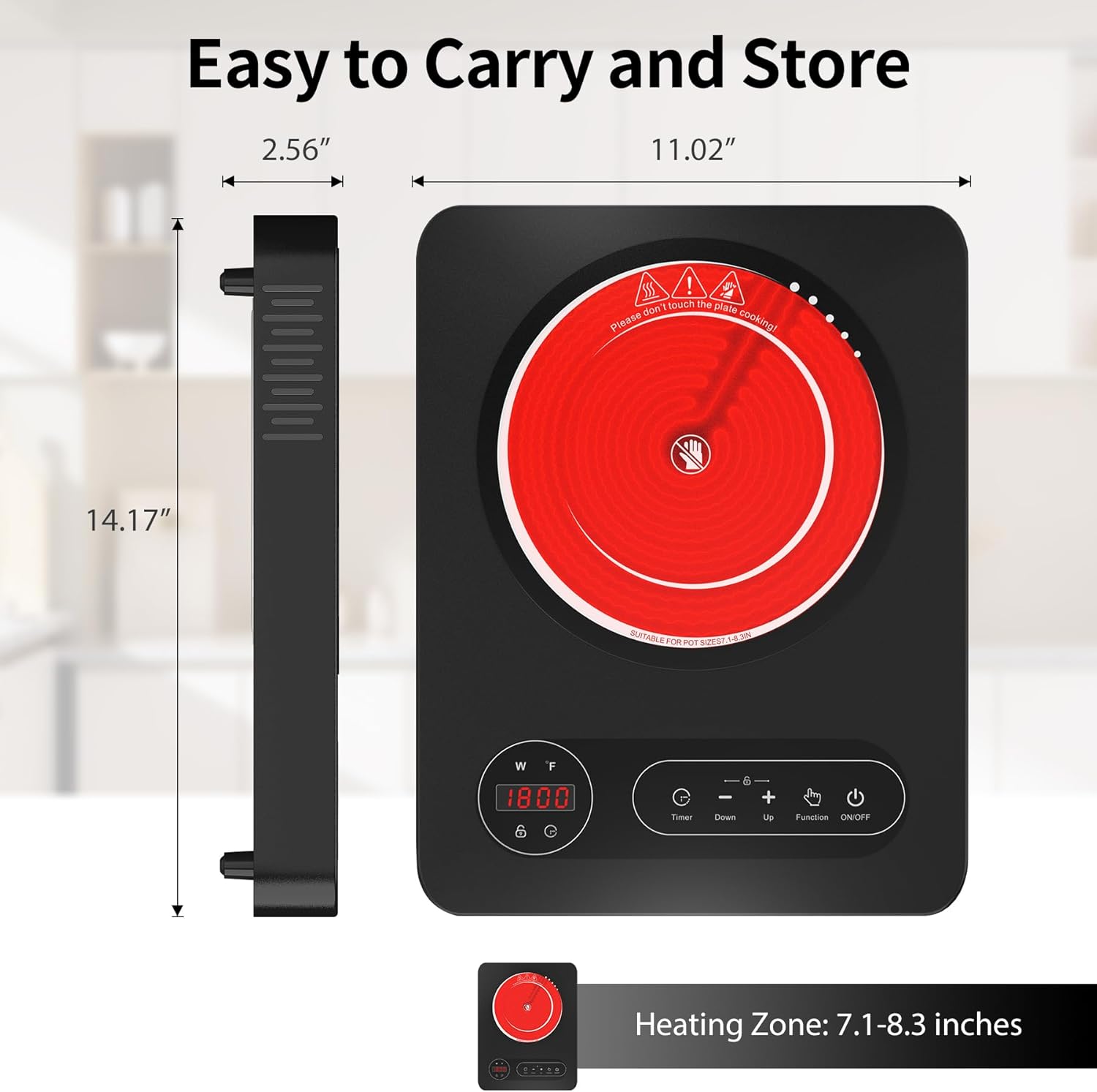 VBGK 11 Inch Single Burner Electric Cooktop 110V 1800W, Portable Electric Stove Top for Kitchen & RV Cooking