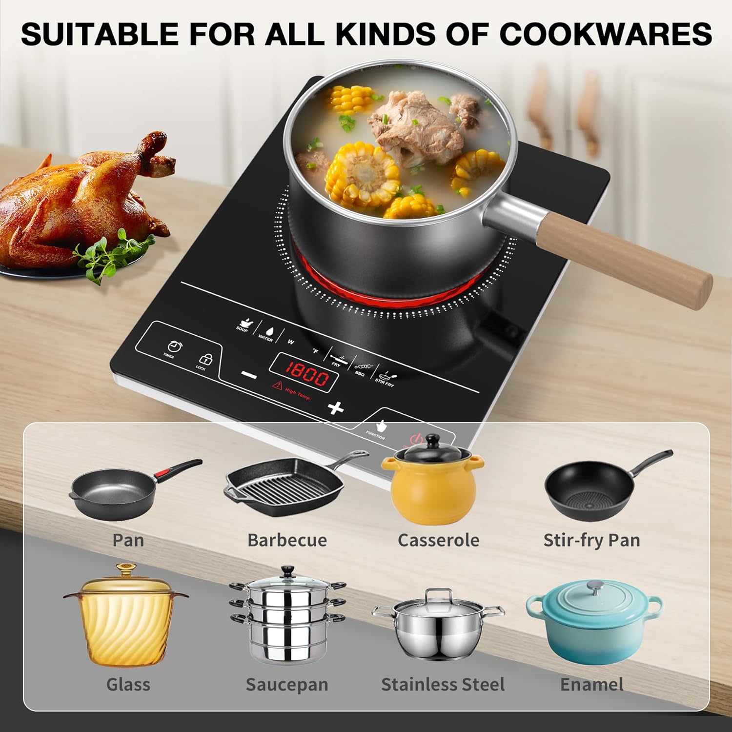 VBGK Single Burner Electric Cooktop 1800W, Portable Electric Stove Top for Kitchen & RV Cooking