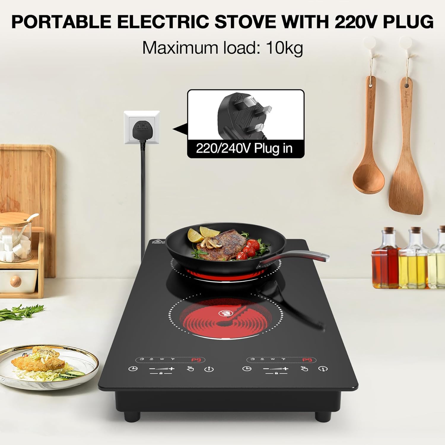 VBGK 2 Burner Electric Cooktop, 3000W Dual Burner Stove Top with Precise Heat Control for Kitchen, Apartment & RV