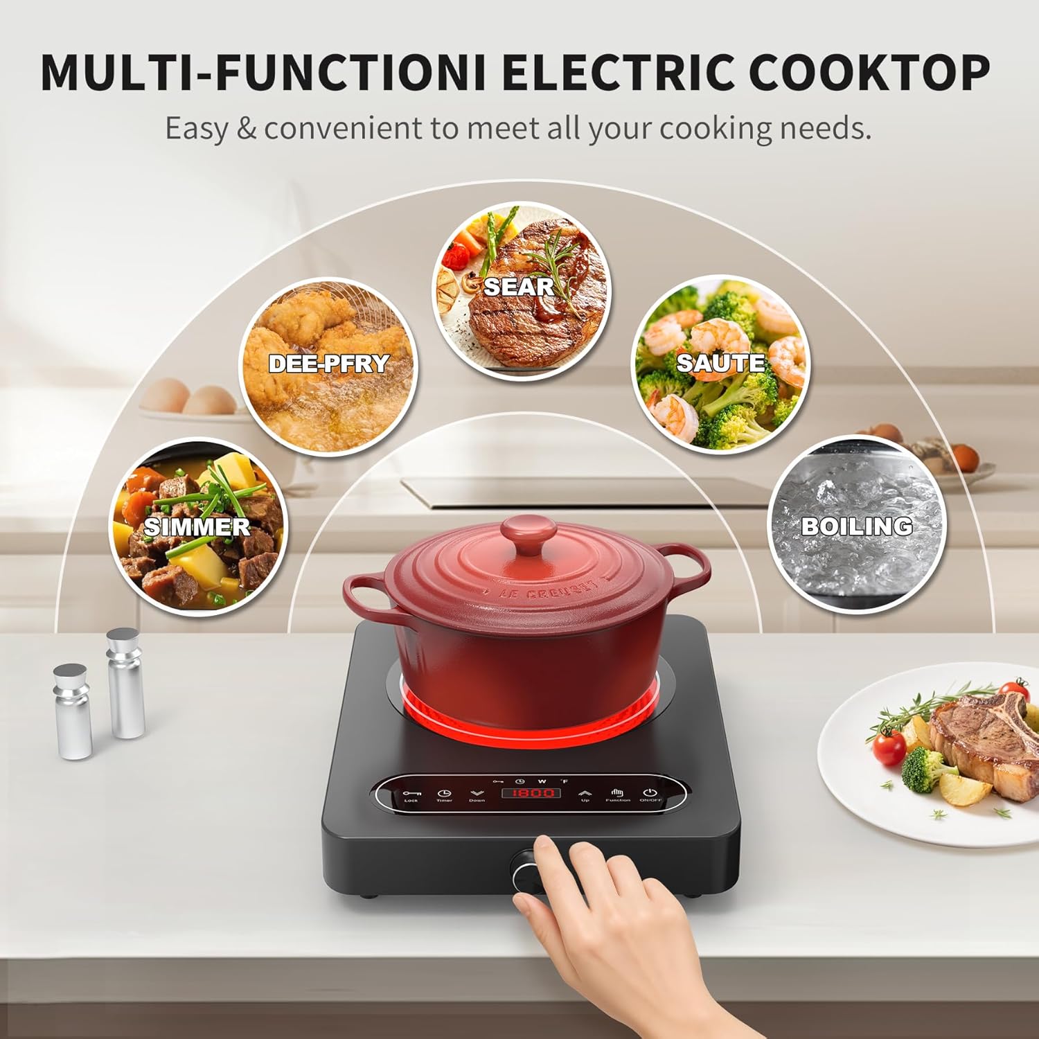VBGK Single Burner Electric Cooktop 110V 1800W, Portable Electric Stove Top for RV Cooking