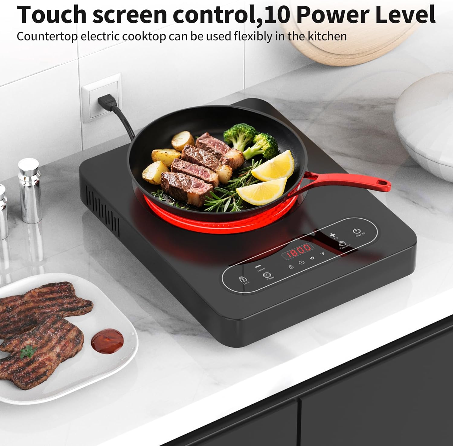 VBGK Single Burner Electric Cooktop 110V 1800W, Portable Electric Stove Top for Kitchen & RV Cooking