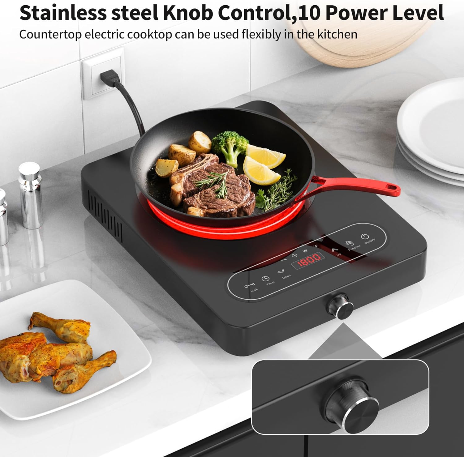 VBGK Single Burner Electric Cooktop 110V 1800W, Portable Electric Stove Top for RV Cooking
