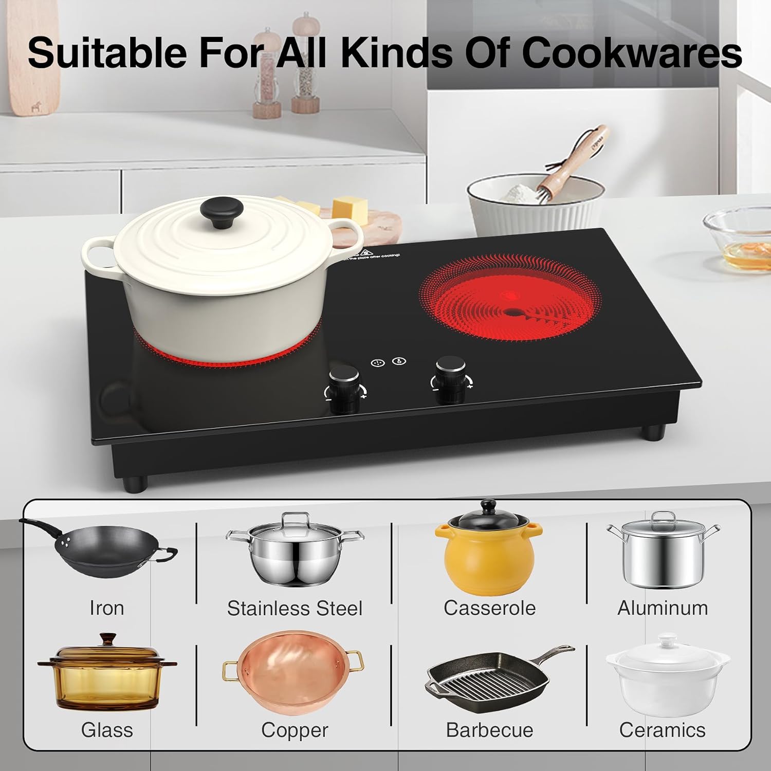 VBGK 2 Burner Induction Cooktop 110V 2400W, Double Electric Stove Top for Kitchen & RV Cooking