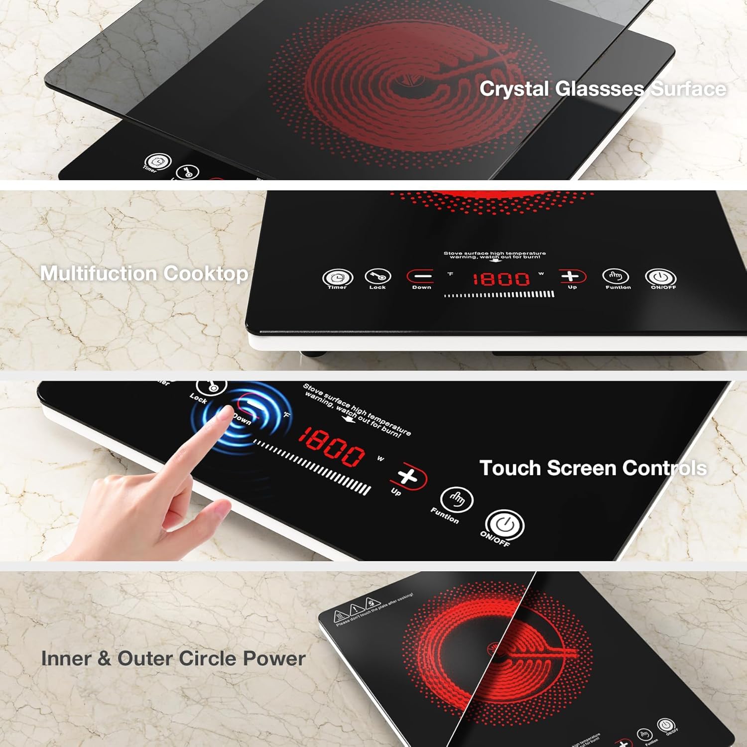 VBGK 14 Inch Single Burner Electric Cooktop 110V 1800W, Portable Electric Stove Top for Kitchen & RV Cooking