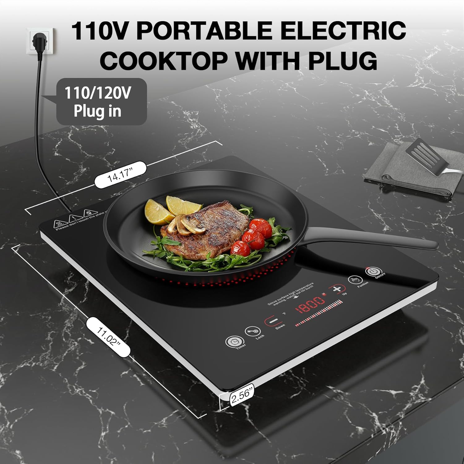 VBGK 14 Inch Single Burner Electric Cooktop 110V 1800W, Portable Electric Stove Top for Kitchen & RV Cooking
