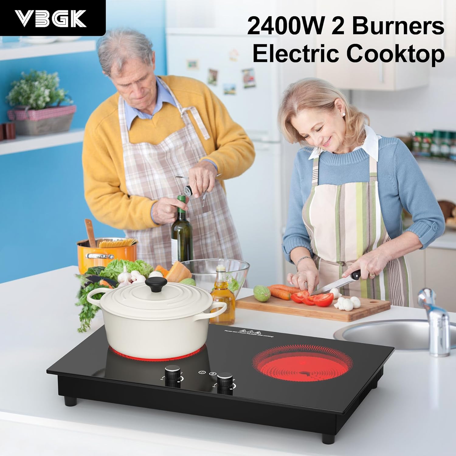 VBGK 2 Burner Induction Cooktop 110V 2400W, Double Electric Stove Top for Kitchen & RV Cooking
