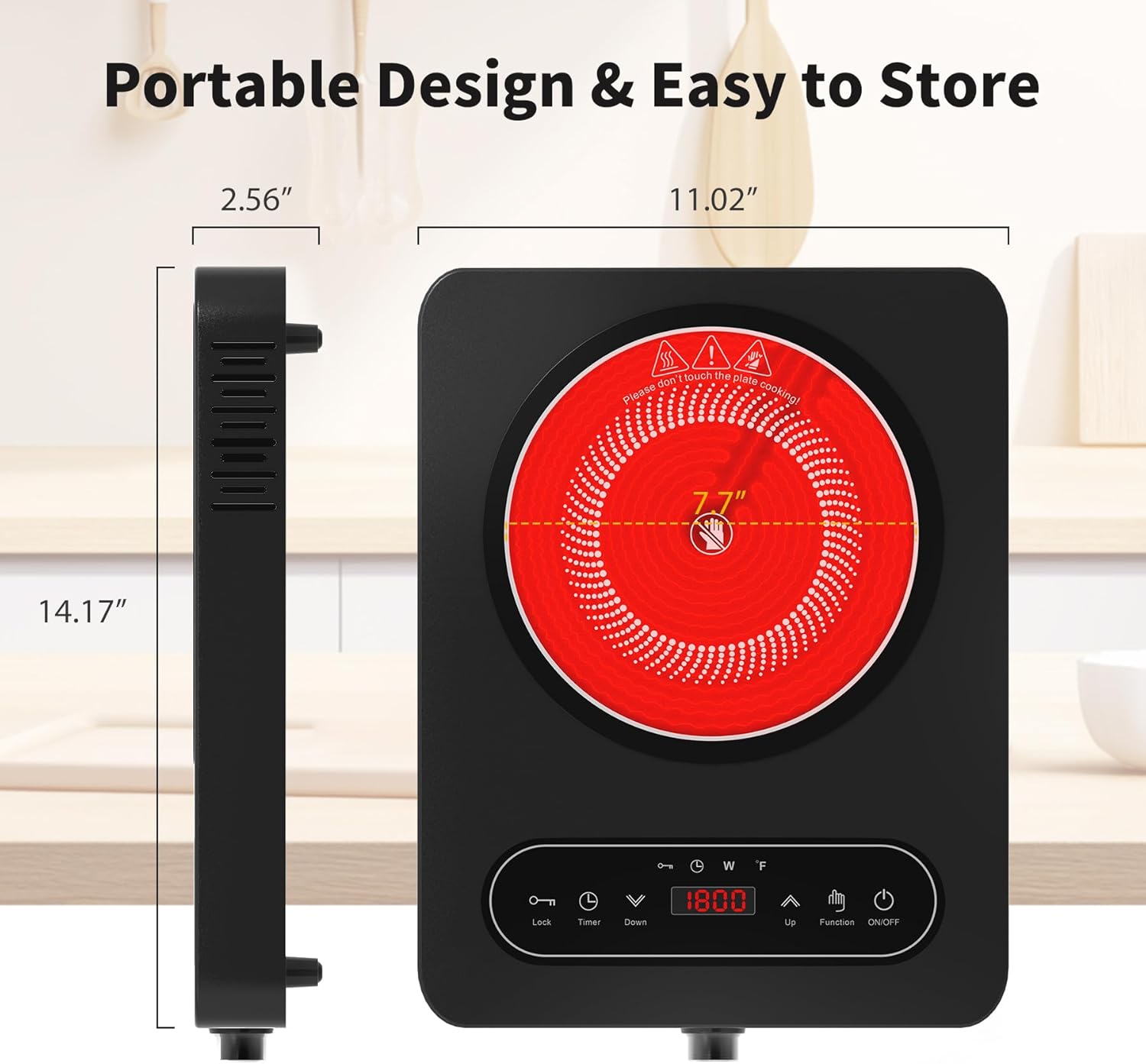 VBGK Single Burner Electric Cooktop 110V 1800W, Portable Electric Stove Top for RV Cooking