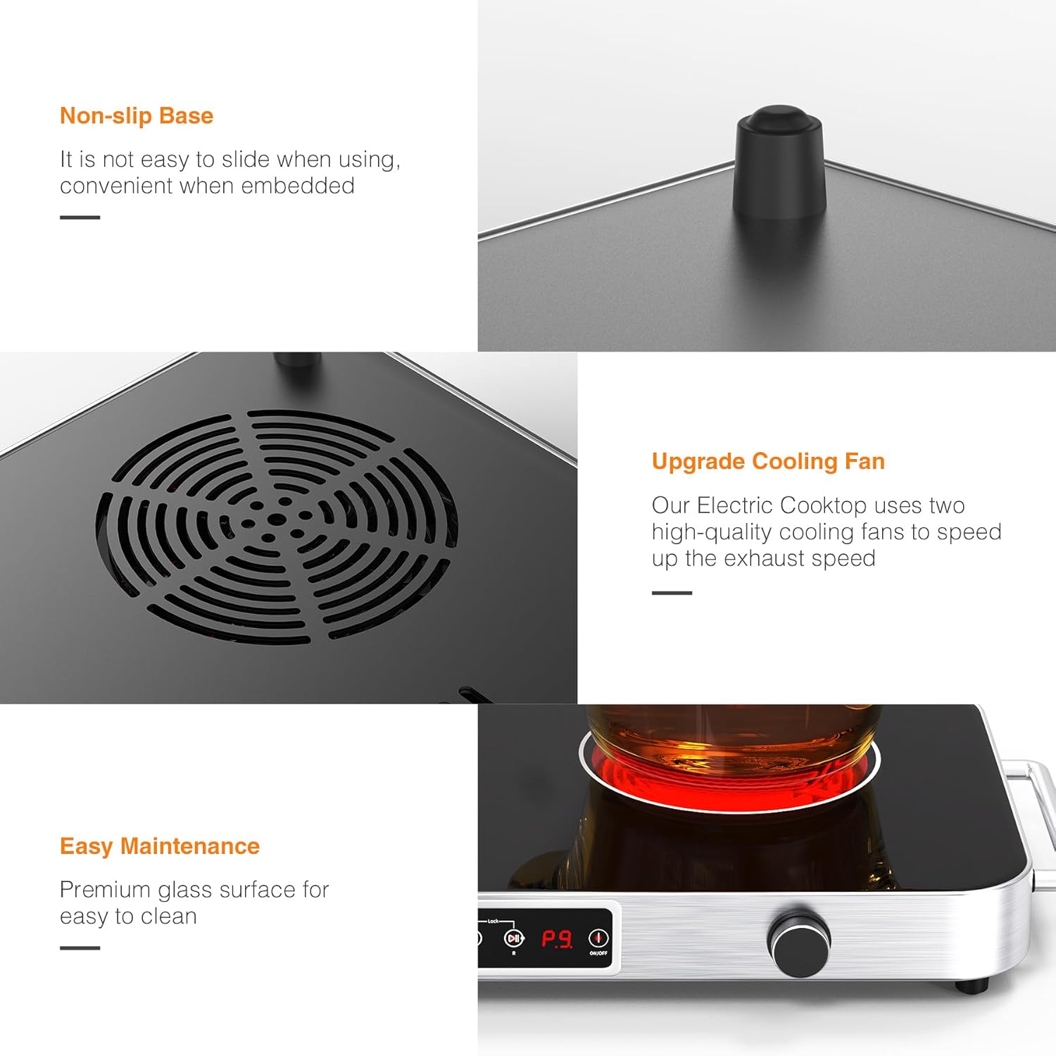 VBGK 12 Inch 2 Burner Portable Electric Cooktop 2200W Infrared Cooker with Dual Heating Zones for Kitchen, RV & Apartment