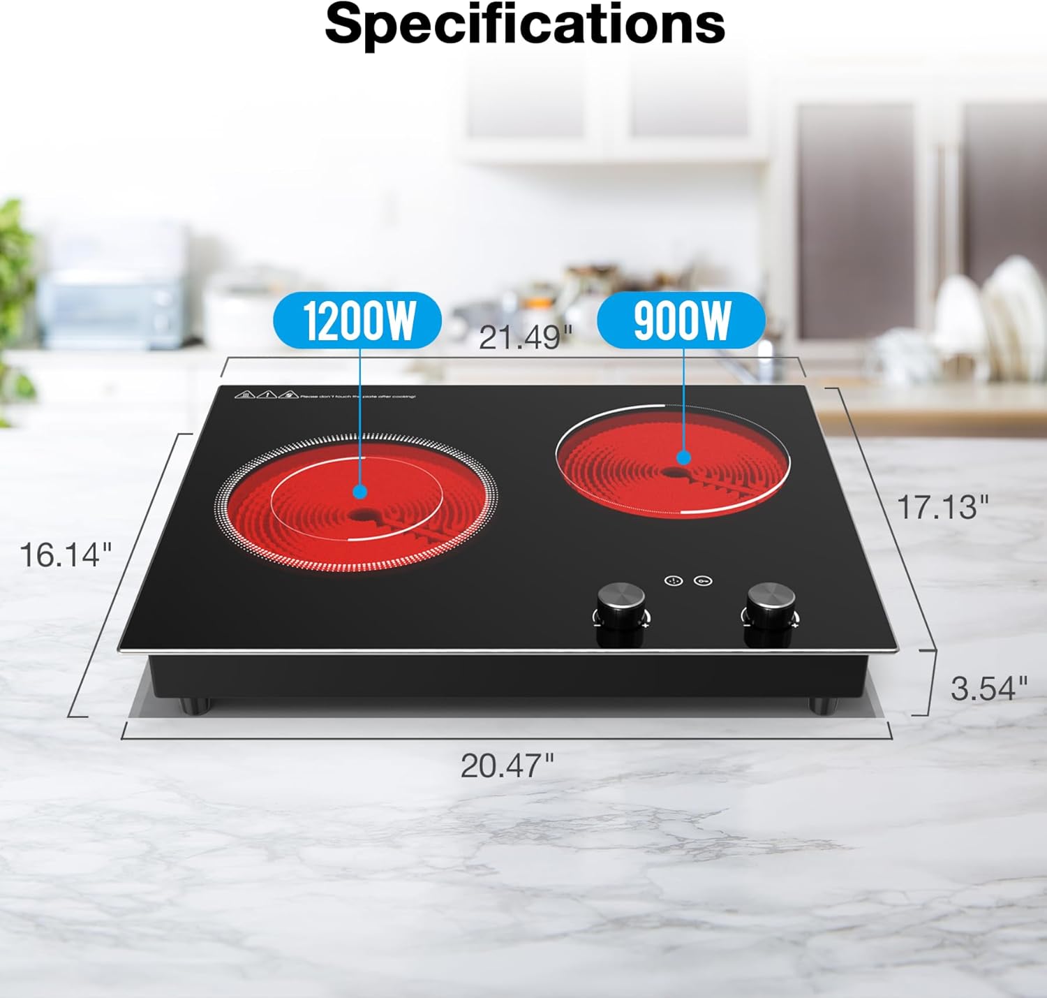VBGK 2 Burner Electric Cooktop 2100W, Built-in & Countertop Double Burner Electric Stove Top for Kitchen