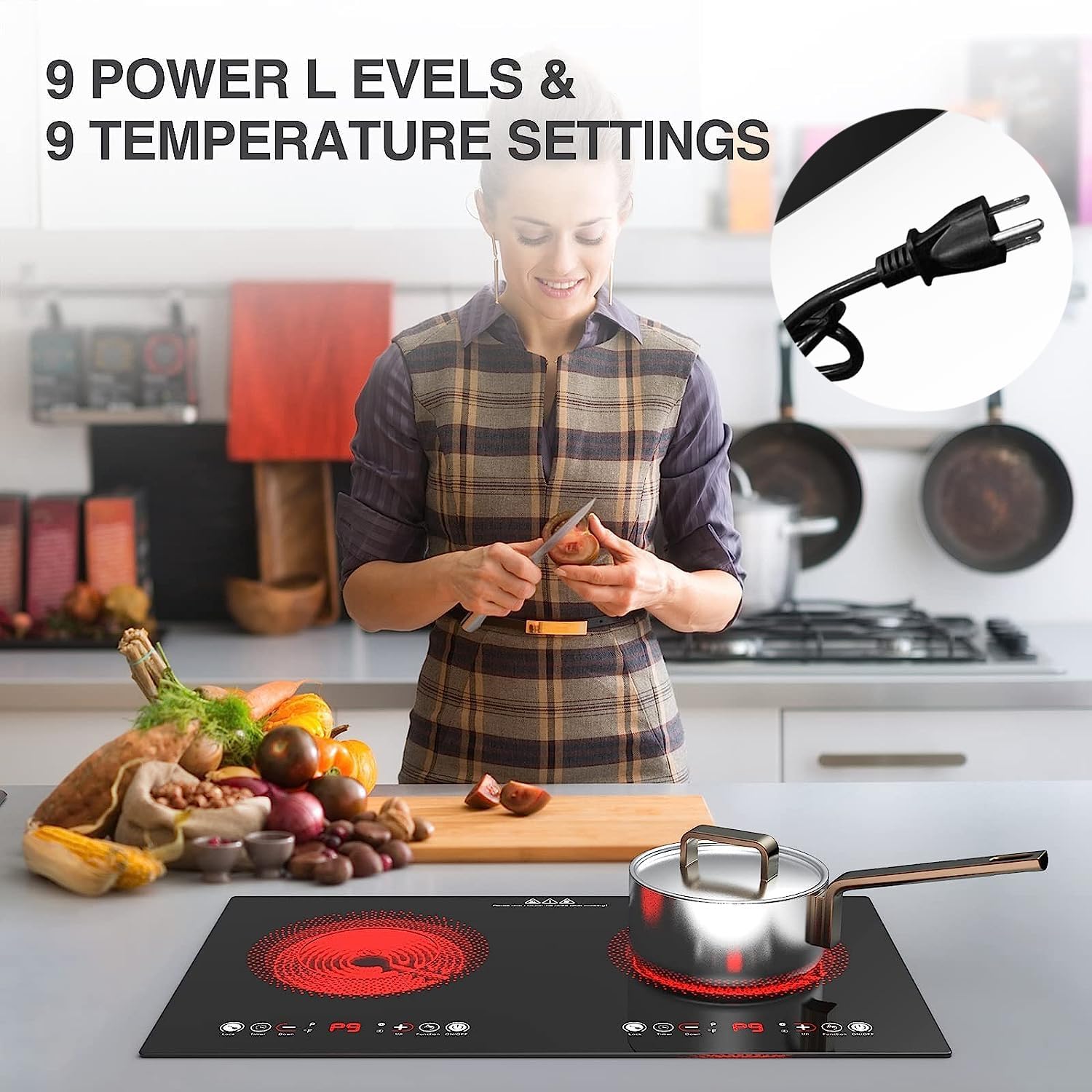 VBGK 24 Inch  Electric Ceramic Flat Cooktops Double Burner Infrared Stove Cooktop