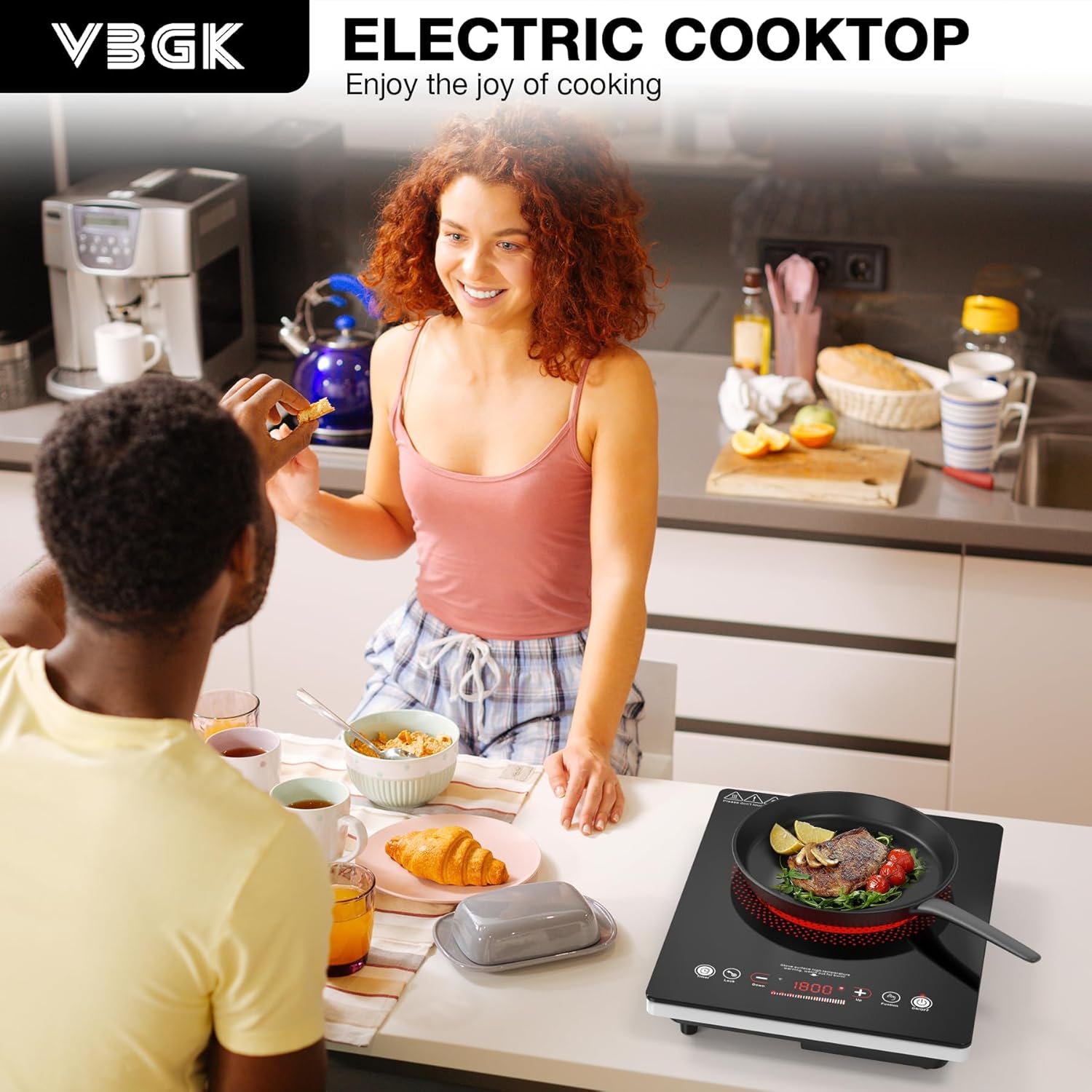 VBGK 14 Inch Single Burner Electric Cooktop 110V 1800W, Portable Electric Stove Top for Kitchen & RV Cooking