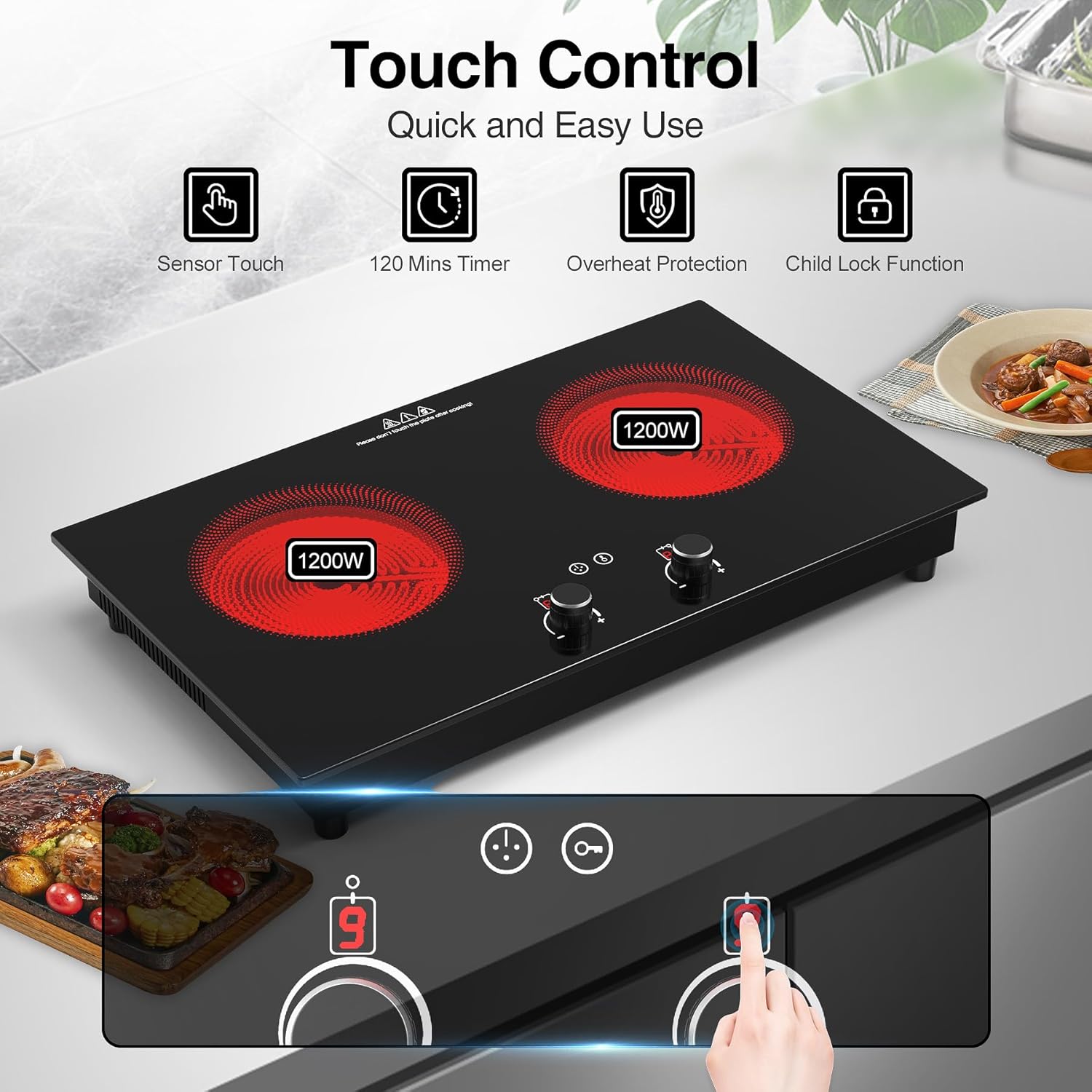 VBGK 2 Burner Induction Cooktop 110V 2400W, Double Electric Stove Top for Kitchen & RV Cooking