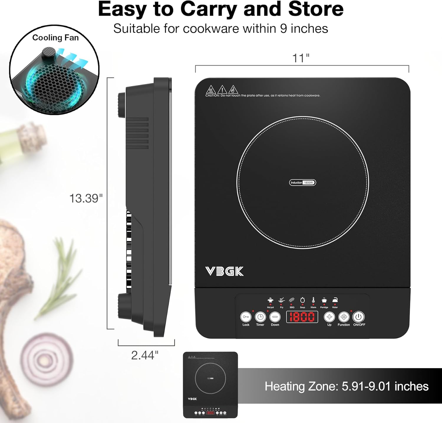 VBGK Single Burner Induction Cooktop 110V 1800W, Portable Electric Stove Top for Kitchen & RV Cooking