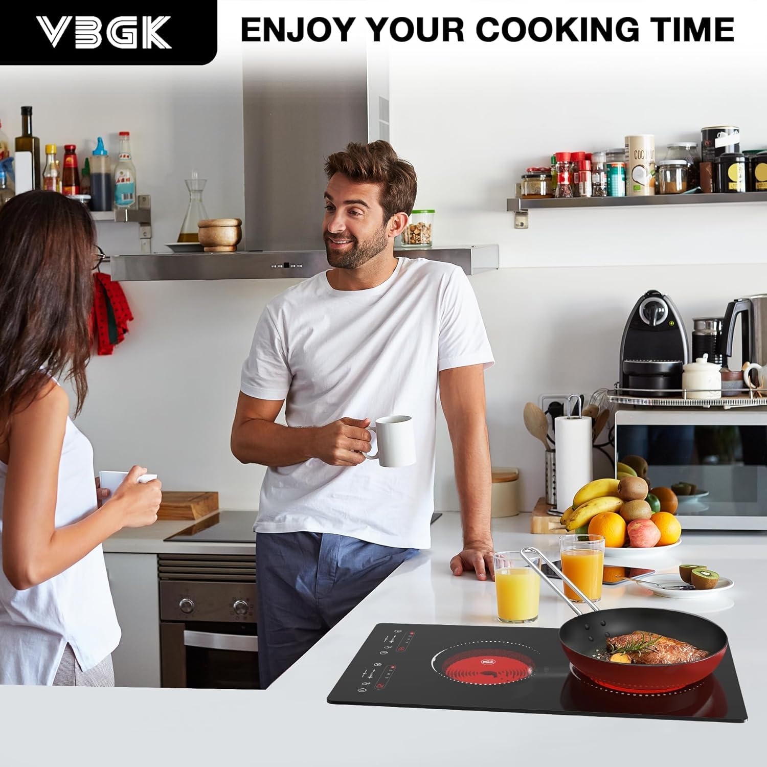 VBGK 2 Burner Electric Cooktop, 3000W Dual Burner Stove Top with Precise Heat Control for Kitchen, Apartment & RV