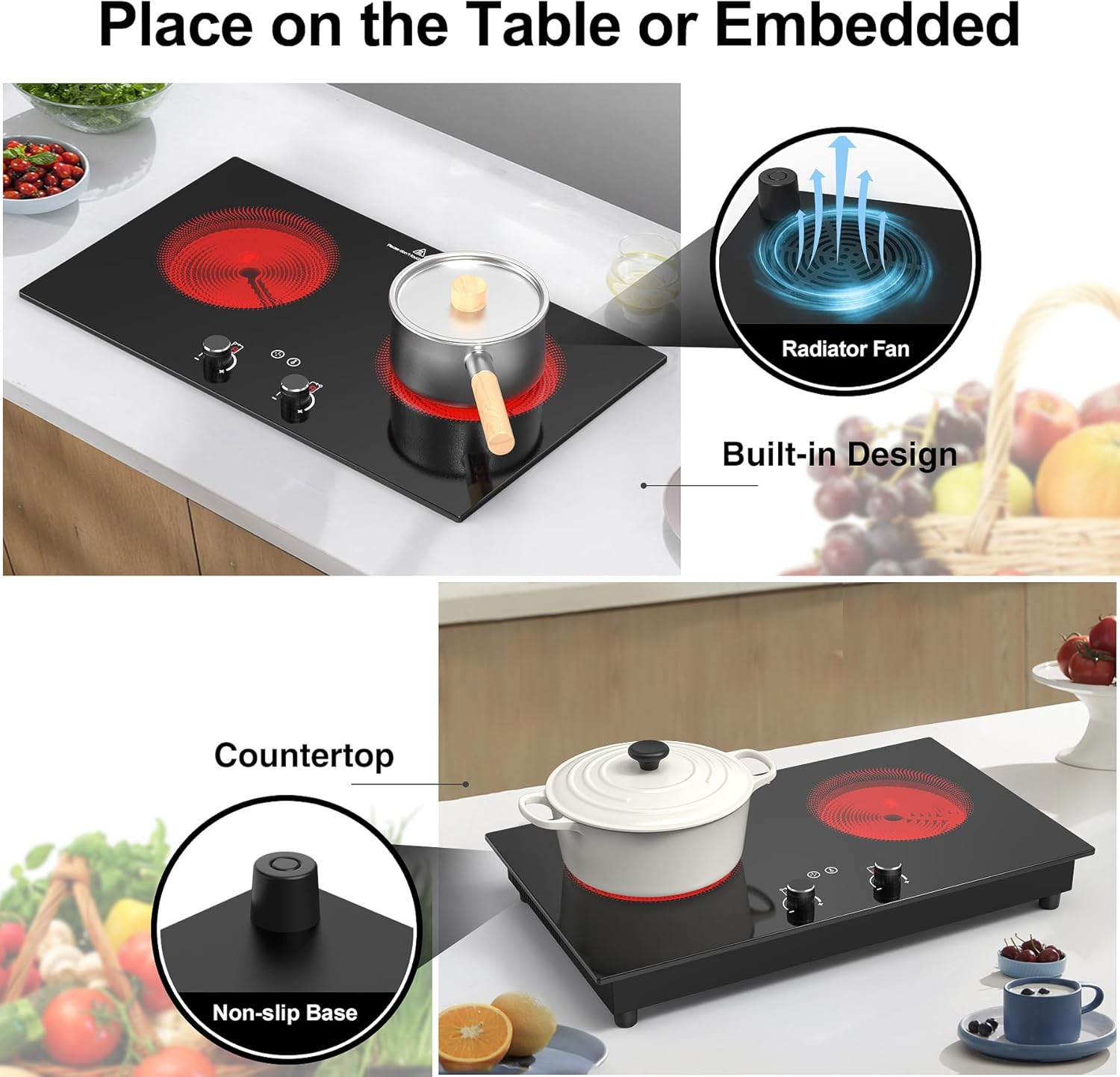 VBGK 2 Burner Induction Cooktop 110V 2400W, Double Electric Stove Top for Kitchen & RV Cooking