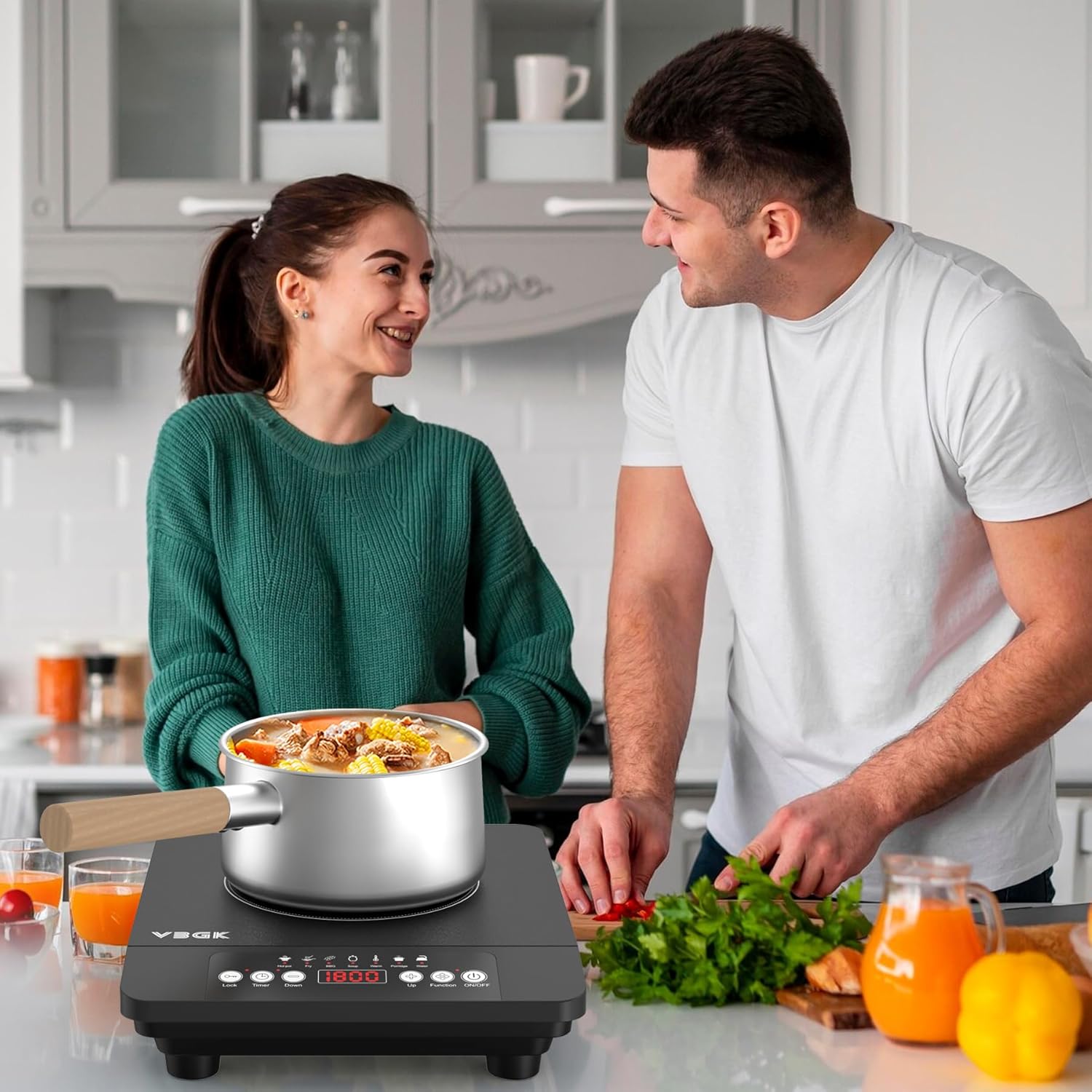 VBGK Single Burner Induction Cooktop 110V 1800W, Portable Electric Stove Top for Kitchen & RV Cooking